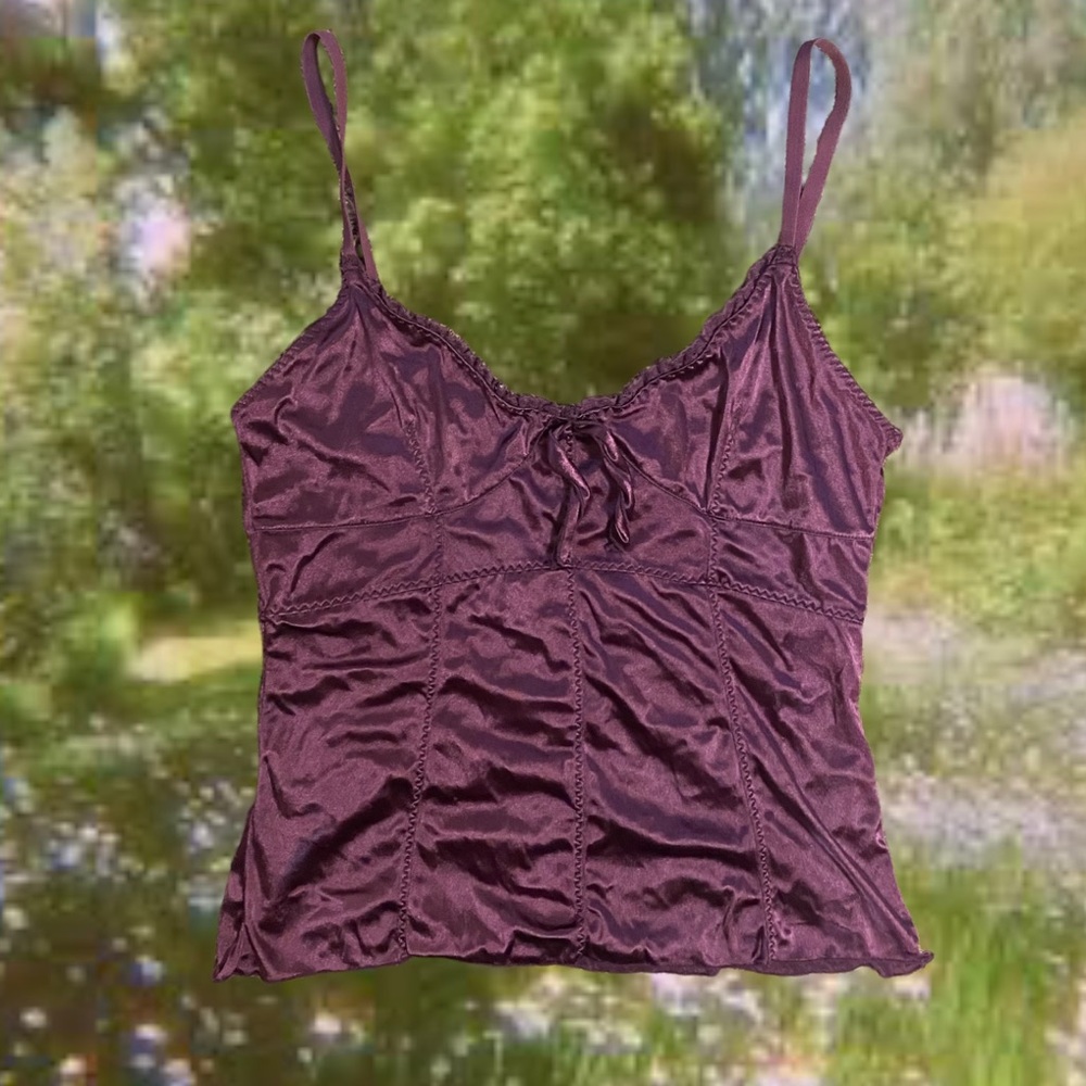 Insane satin bustier cami top with corset-style ruching in purple!